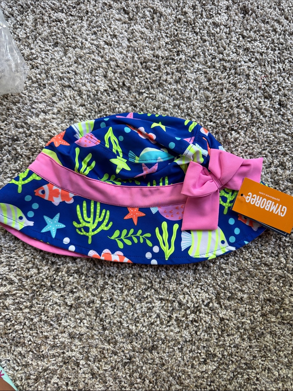 NWT Gymboree Navy, Pink & Lime Ocean Print Sun Hat with Bow size 4T-5T